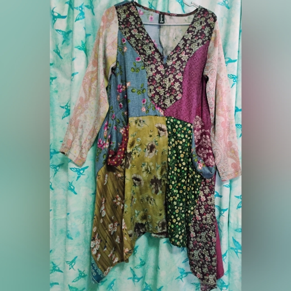 Colorful Patchwork V-Neck Dress